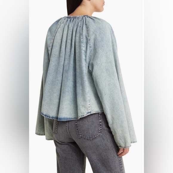 Frame Denim NWT S Aries Tie-Neck Denim Top - Picture 2 of 6